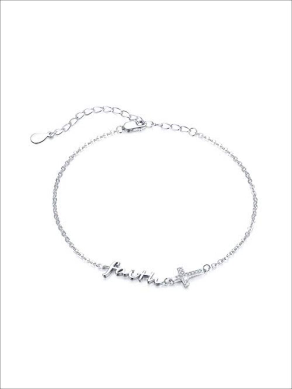 Sterling Silver Faith Cross Charm Bracelet Adjustable Religious Gift for Women